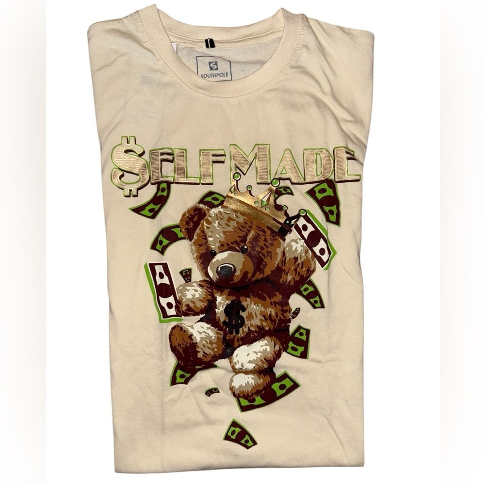 Southpole $elfMade Bear Graphic T-Shirt Mens Size Large Beige New